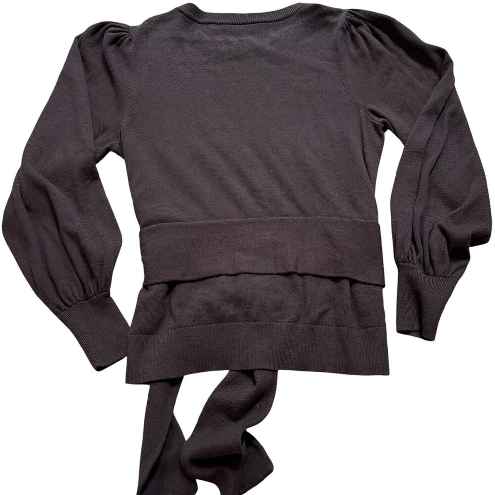 Lauren Ralph Lauren Brown Puff Sleeve Belted Crew Neck Sweater Brown Slim Medium - Picture 5 of 7